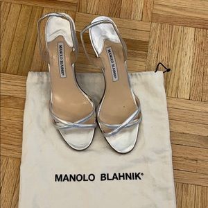 Manolo Blahnik silver strappy heel, worn once
